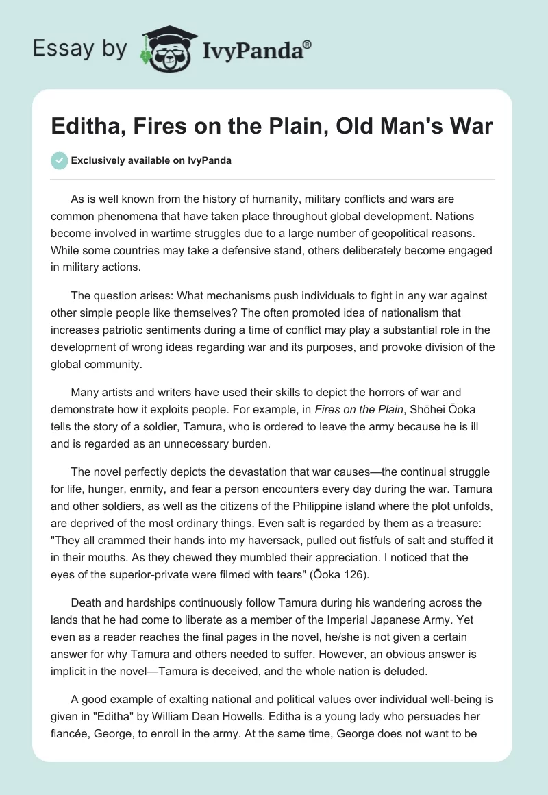"Editha", "Fires on the Plain", "Old Man's War". Page 1