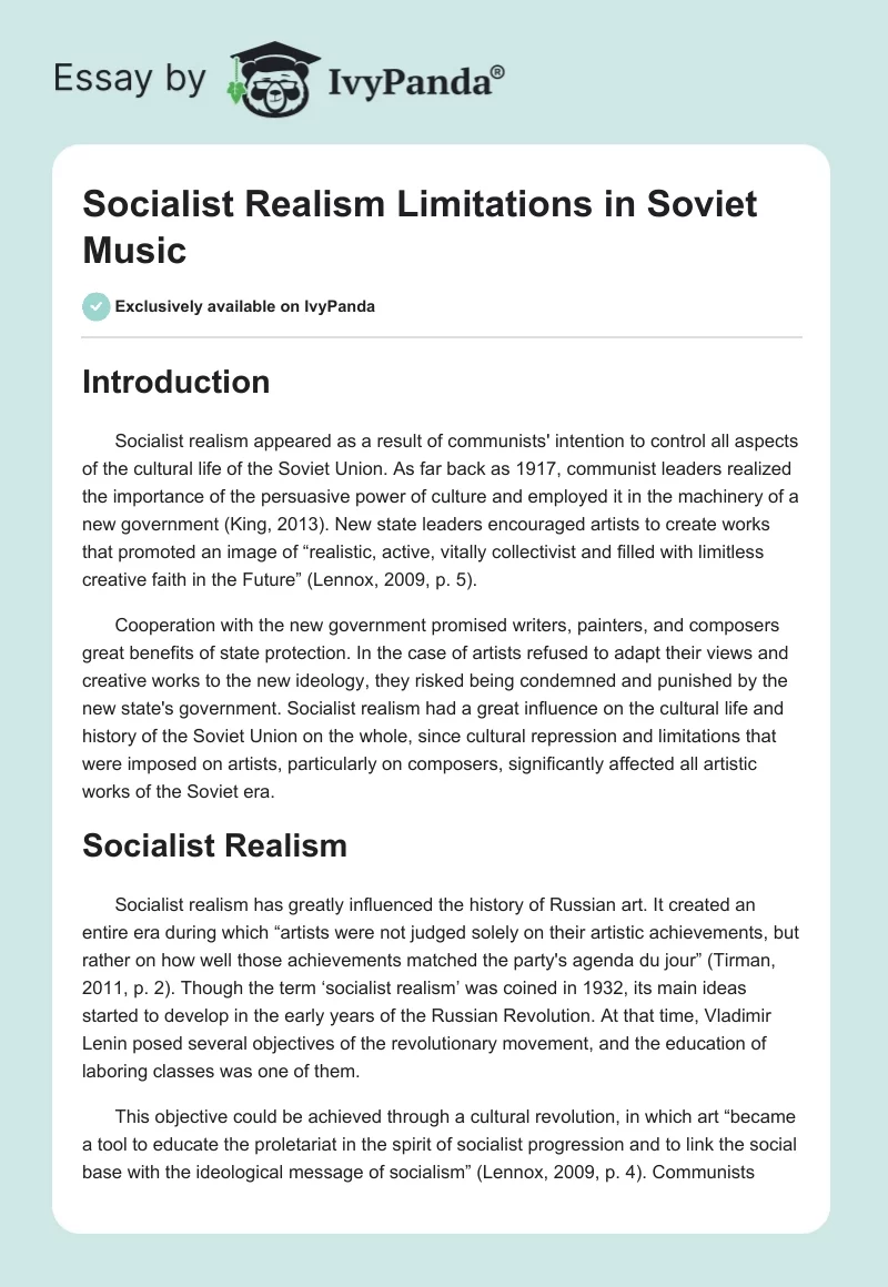 Socialist Realism Limitations in Soviet Music. Page 1