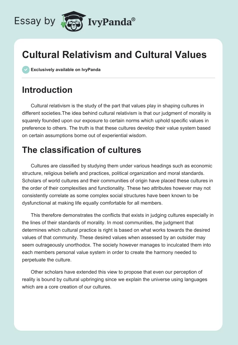 Cultural Relativism and Cultural Values. Page 1
