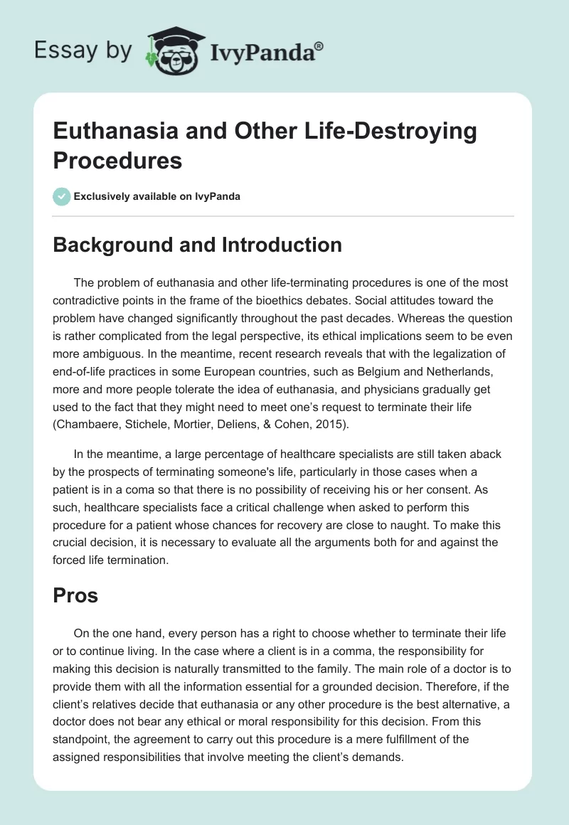 Euthanasia and Other Life-Destroying Procedures. Page 1