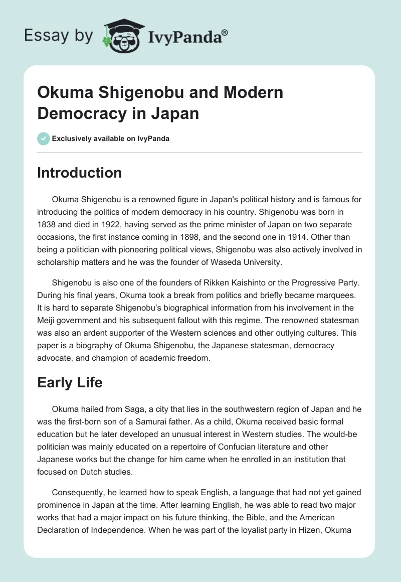 Okuma Shigenobu and Modern Democracy in Japan. Page 1