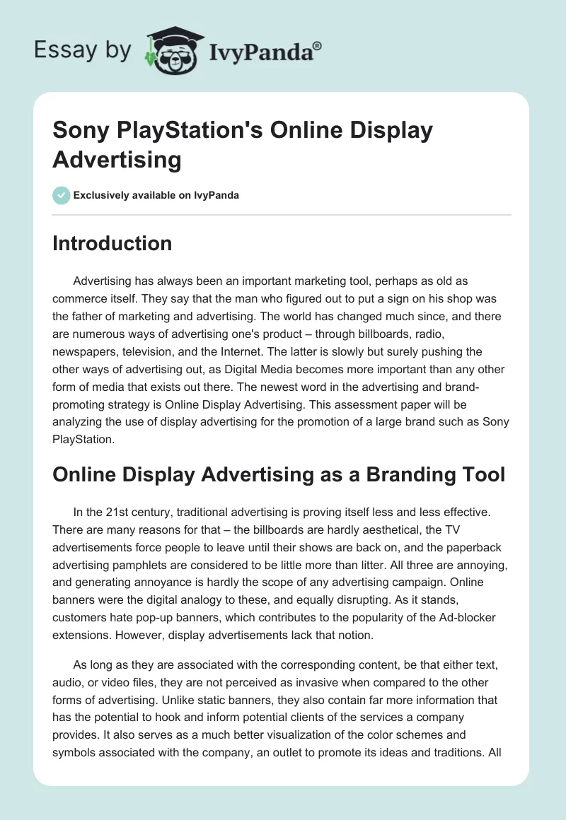 Sony PlayStation's Online Display Advertising. Page 1