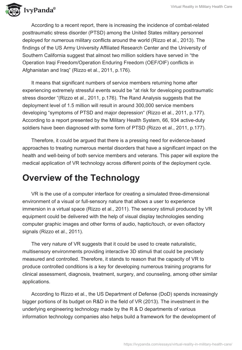 Virtual Reality in Military Health Care. Page 2