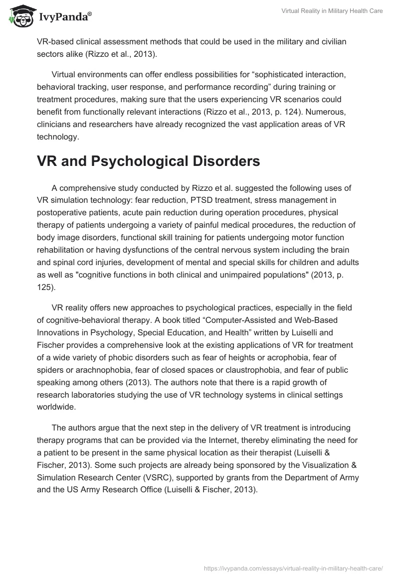 Virtual Reality in Military Health Care. Page 3