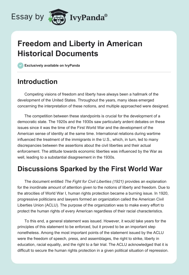 Freedom and Liberty in American Historical Documents. Page 1