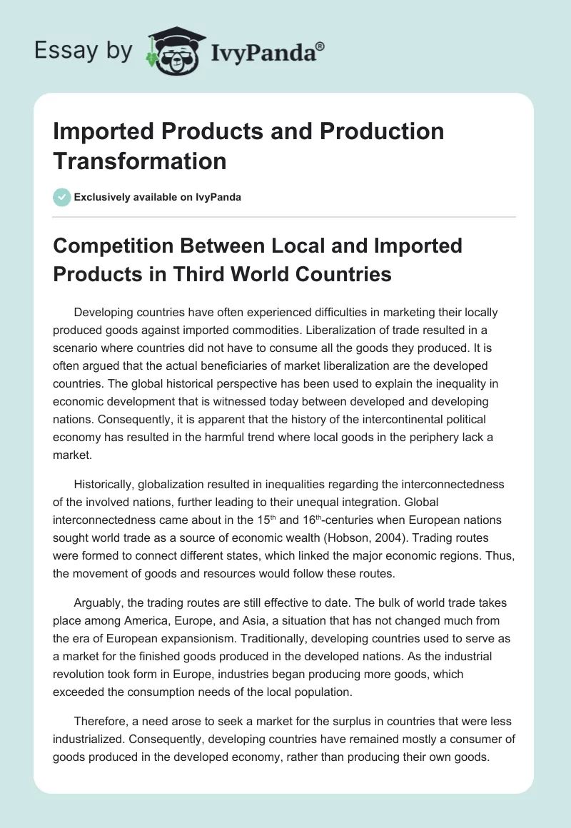 Imported Products and Production Transformation. Page 1