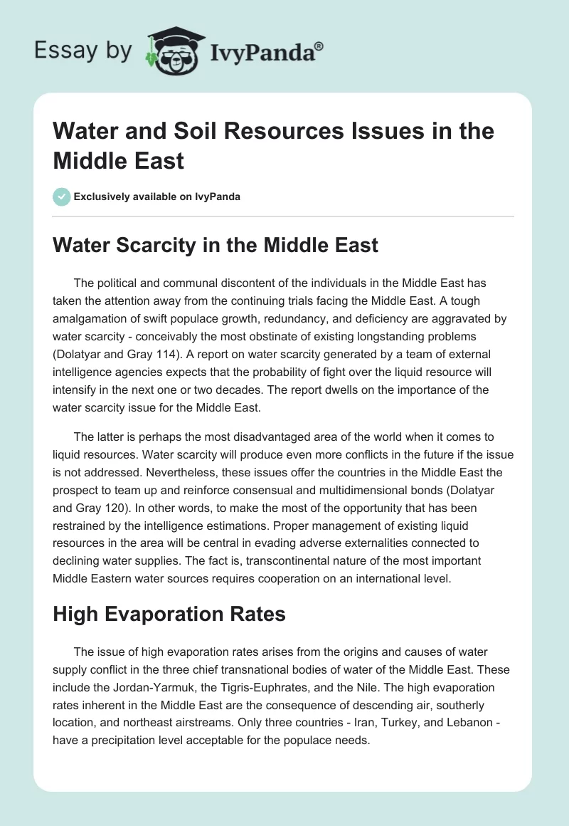 Water and Soil Resources Issues in the Middle East. Page 1