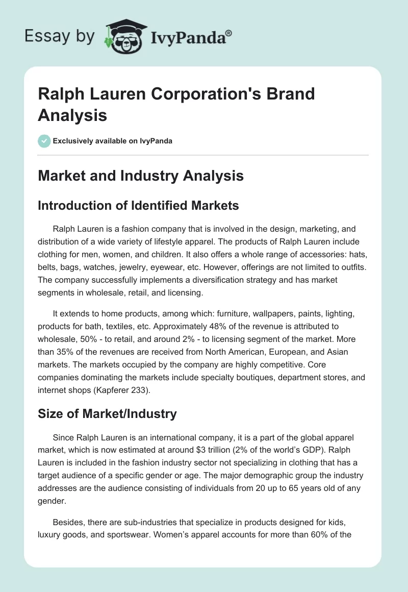 Ralph Lauren Corporation's Brand Analysis. Page 1
