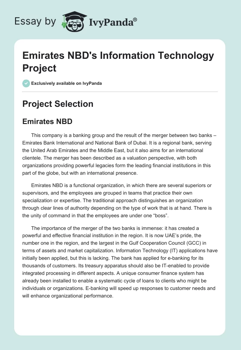 Emirates NBD's Information Technology Project. Page 1