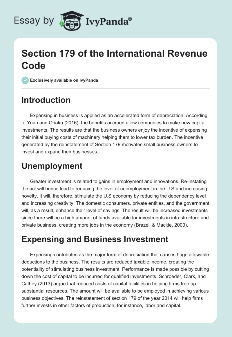 Section 179 of the International Revenue Code. Page 1