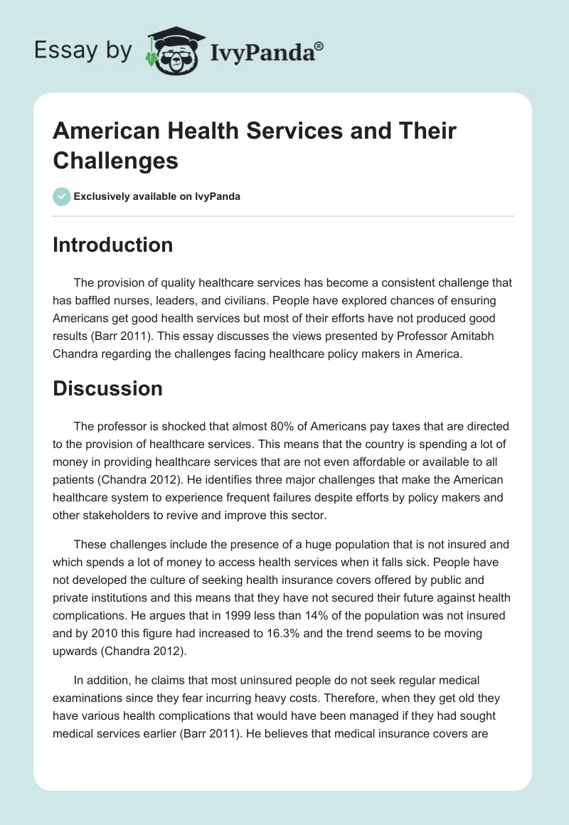 American Health Services and Their Challenges. Page 1