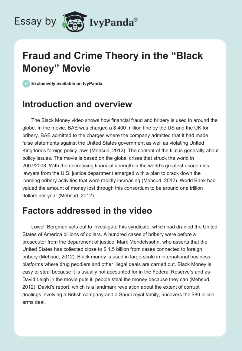 Fraud and Crime Theory in the “Black Money” Movie. Page 1