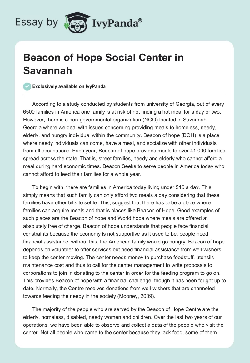 "Beacon of Hope" Social Center in Savannah. Page 1