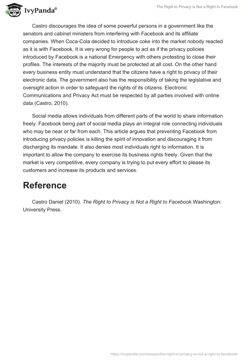 The Right to Privacy is Not a Right to Facebook. Page 2
