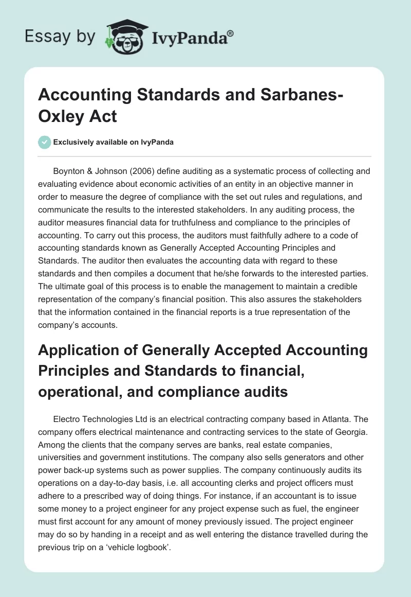 Accounting Standards and Sarbanes-Oxley Act. Page 1
