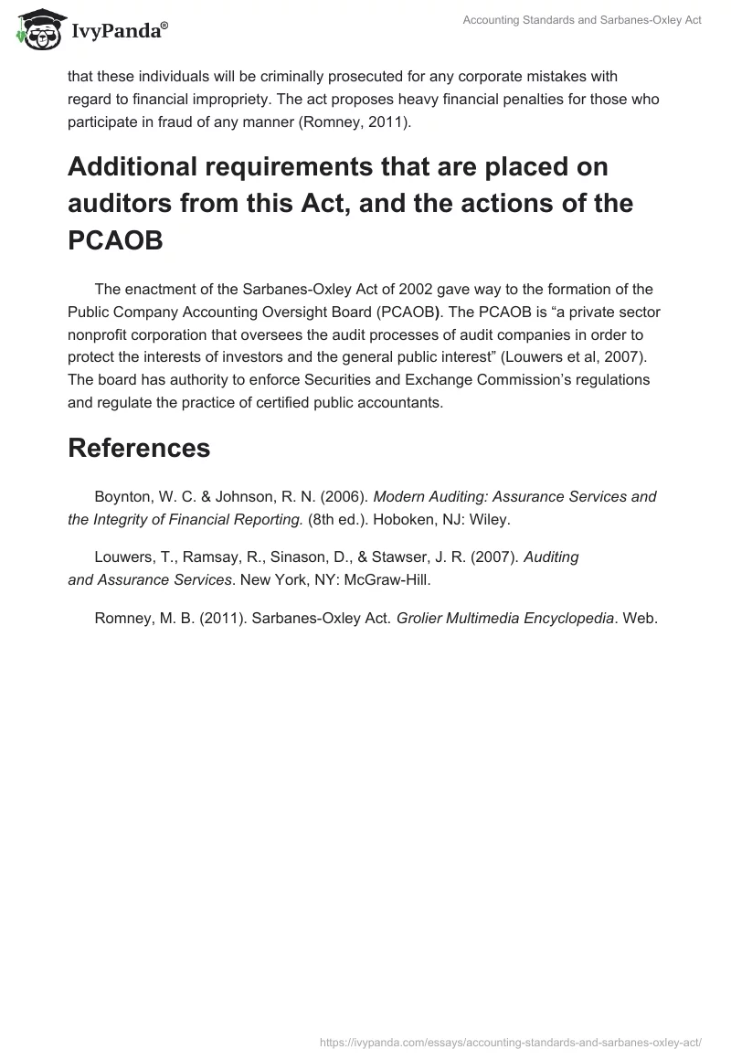 Accounting Standards and Sarbanes-Oxley Act. Page 3
