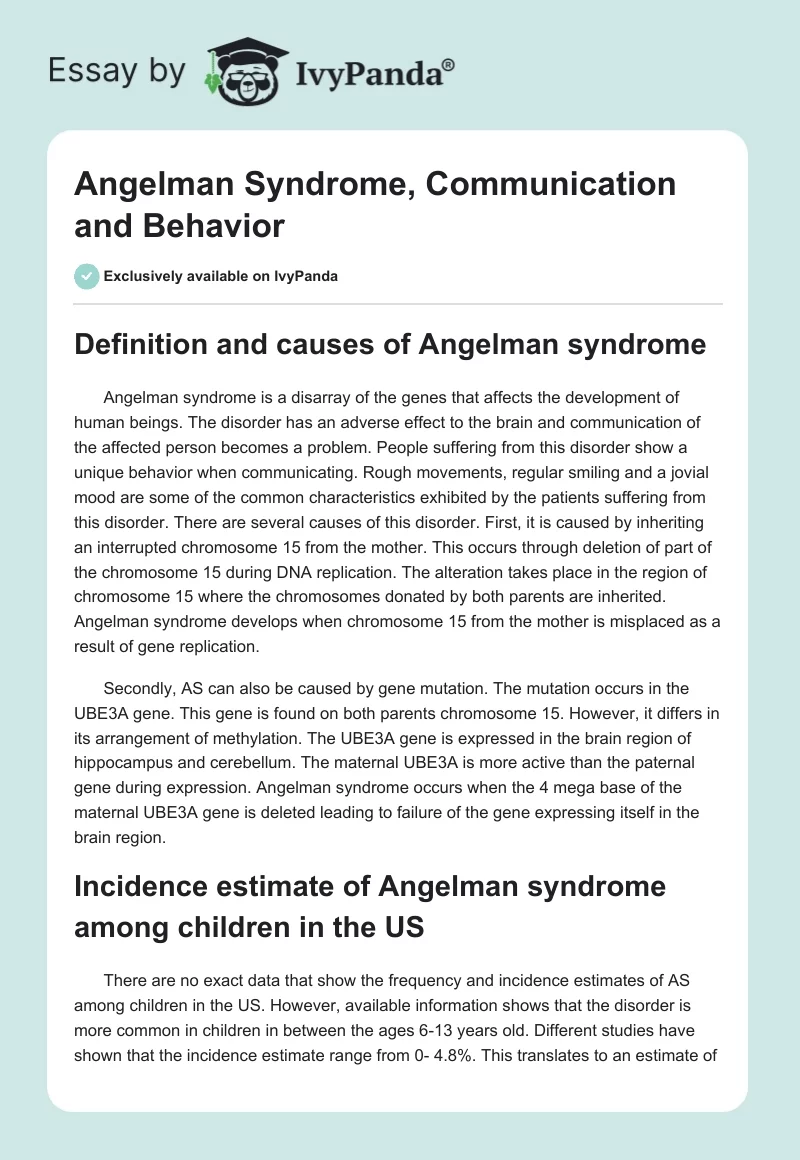 Angelman Syndrome, Communication and Behavior. Page 1