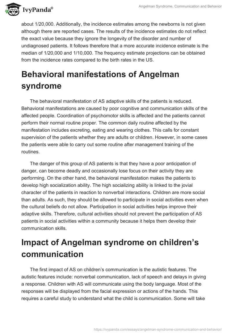 Angelman Syndrome, Communication and Behavior. Page 2