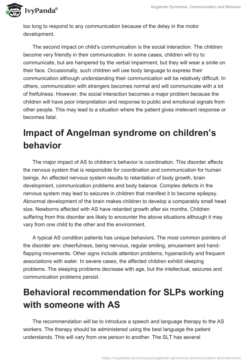 Angelman Syndrome, Communication and Behavior. Page 3