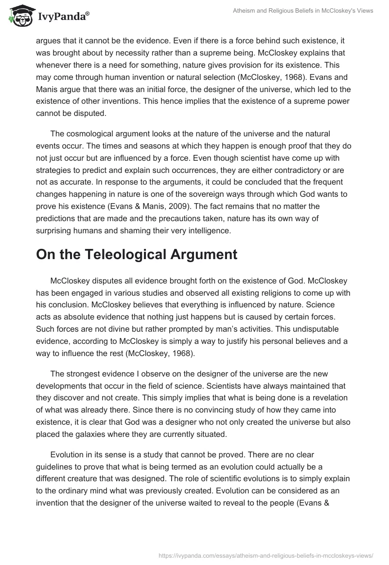 Atheism and Religious Beliefs in McCloskey's Views. Page 2