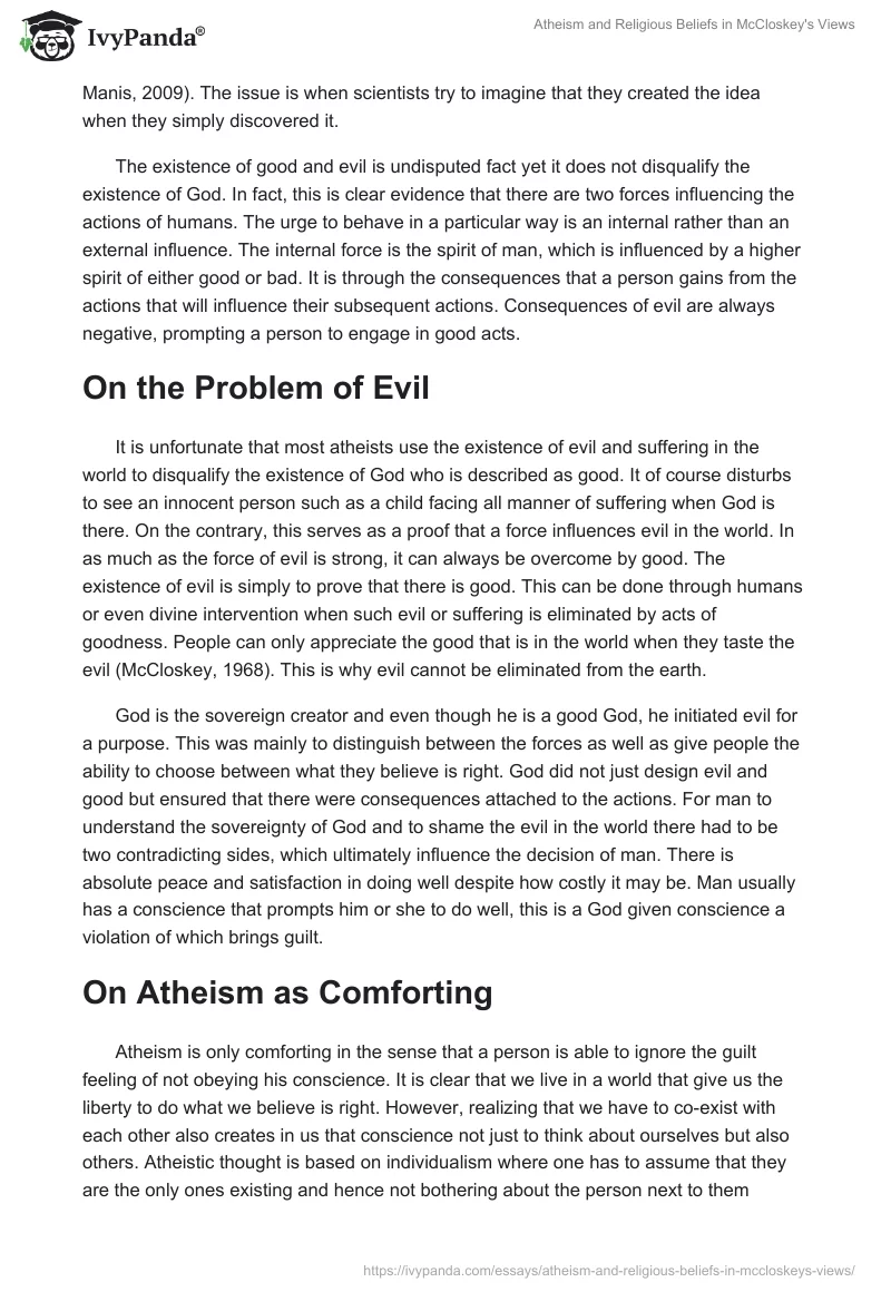 Atheism and Religious Beliefs in McCloskey's Views. Page 3