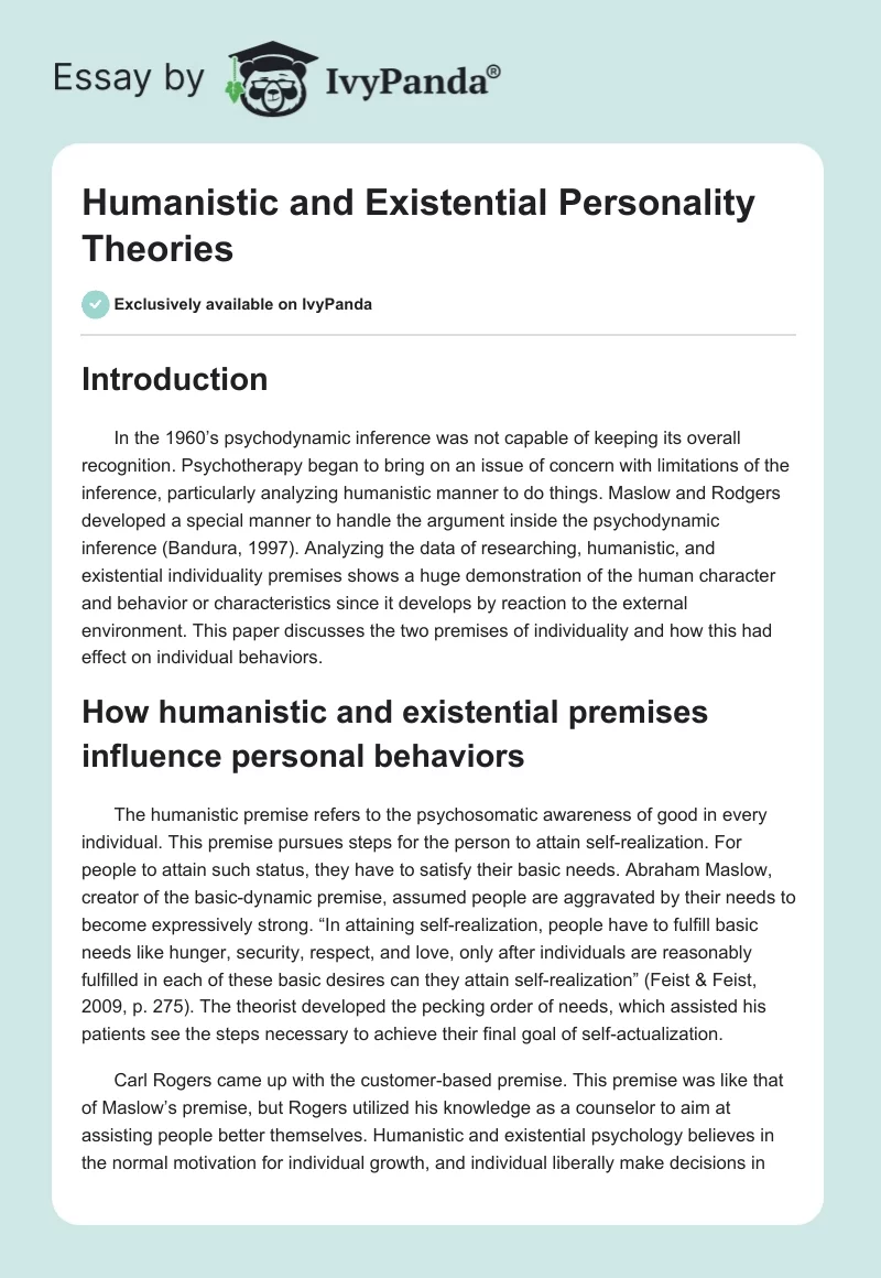 Humanistic and Existential Personality Theories. Page 1