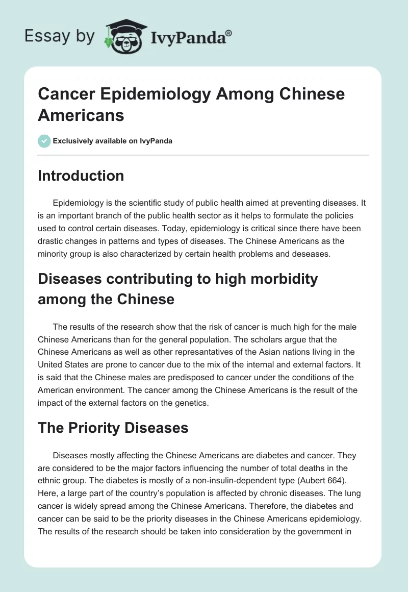 Cancer Epidemiology Among Chinese Americans. Page 1