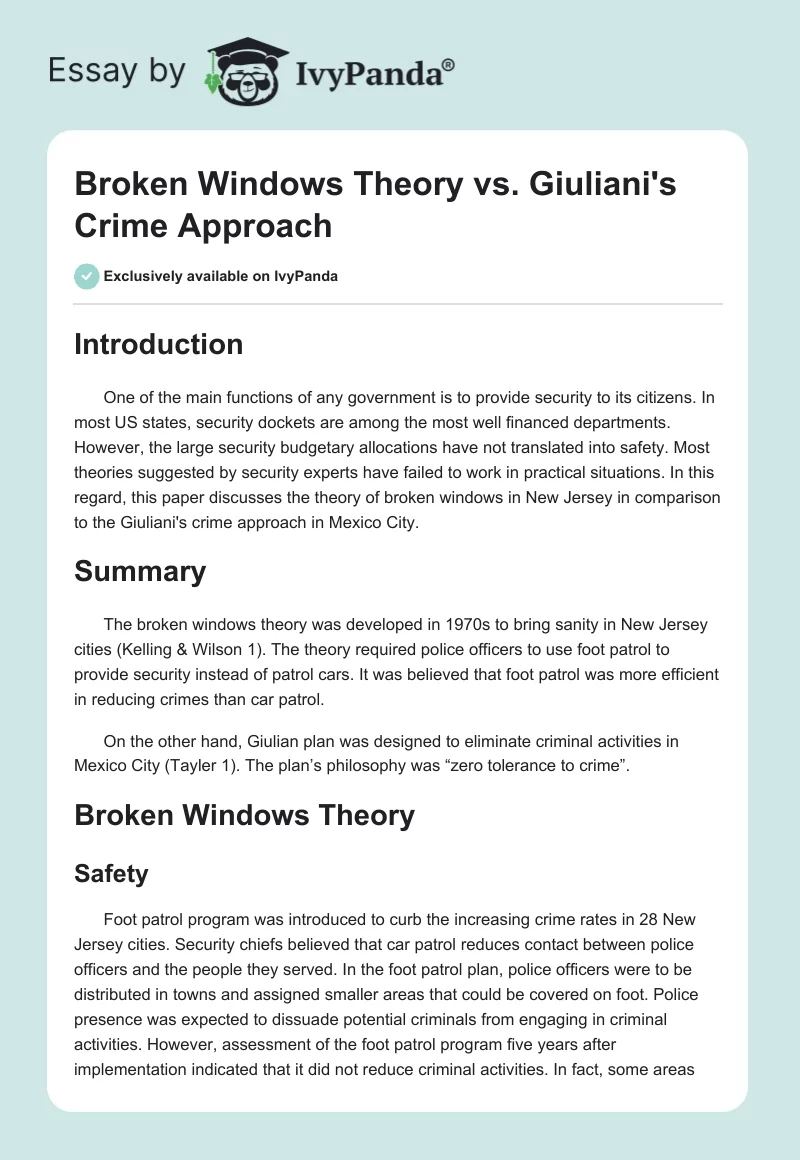 Broken Windows Theory vs. Giuliani's Crime Approach. Page 1