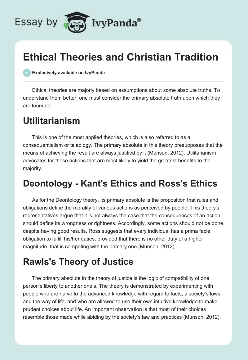 Ethical Theories and Christian Tradition. Page 1