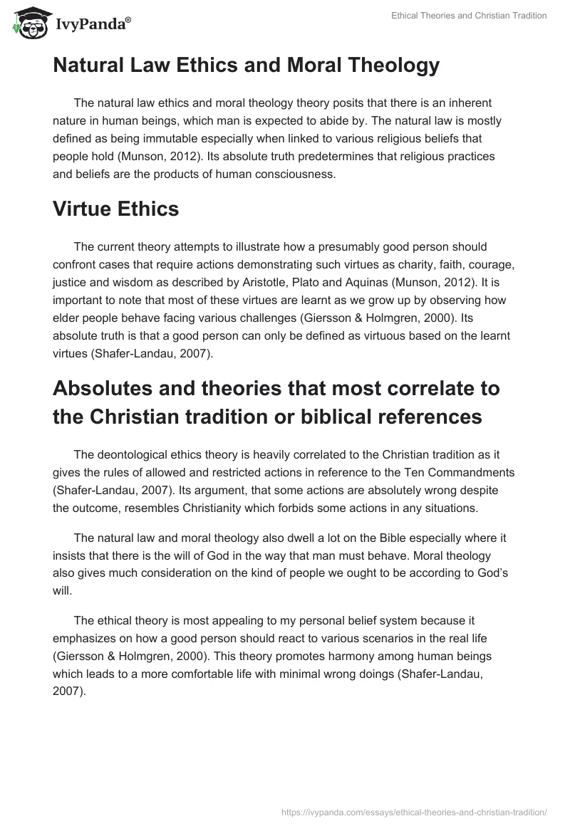 Ethical Theories and Christian Tradition. Page 2