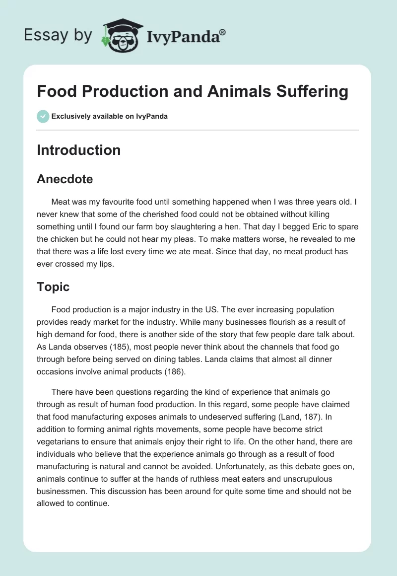 Food Production and Animals Suffering. Page 1