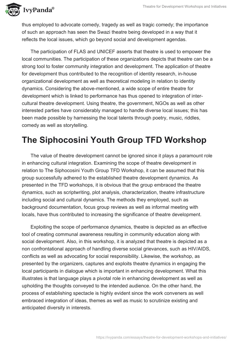 Theatre for Development Workshops and Initiatives. Page 2
