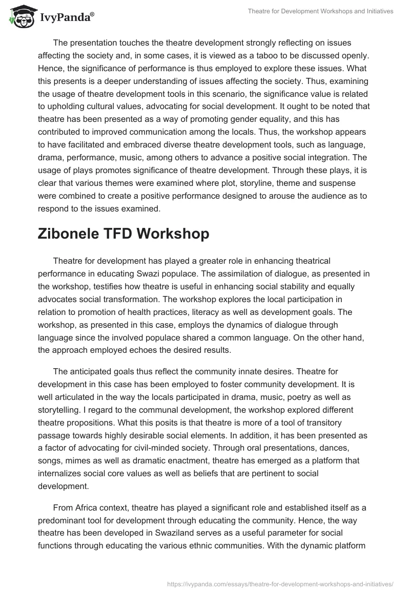 Theatre for Development Workshops and Initiatives. Page 3