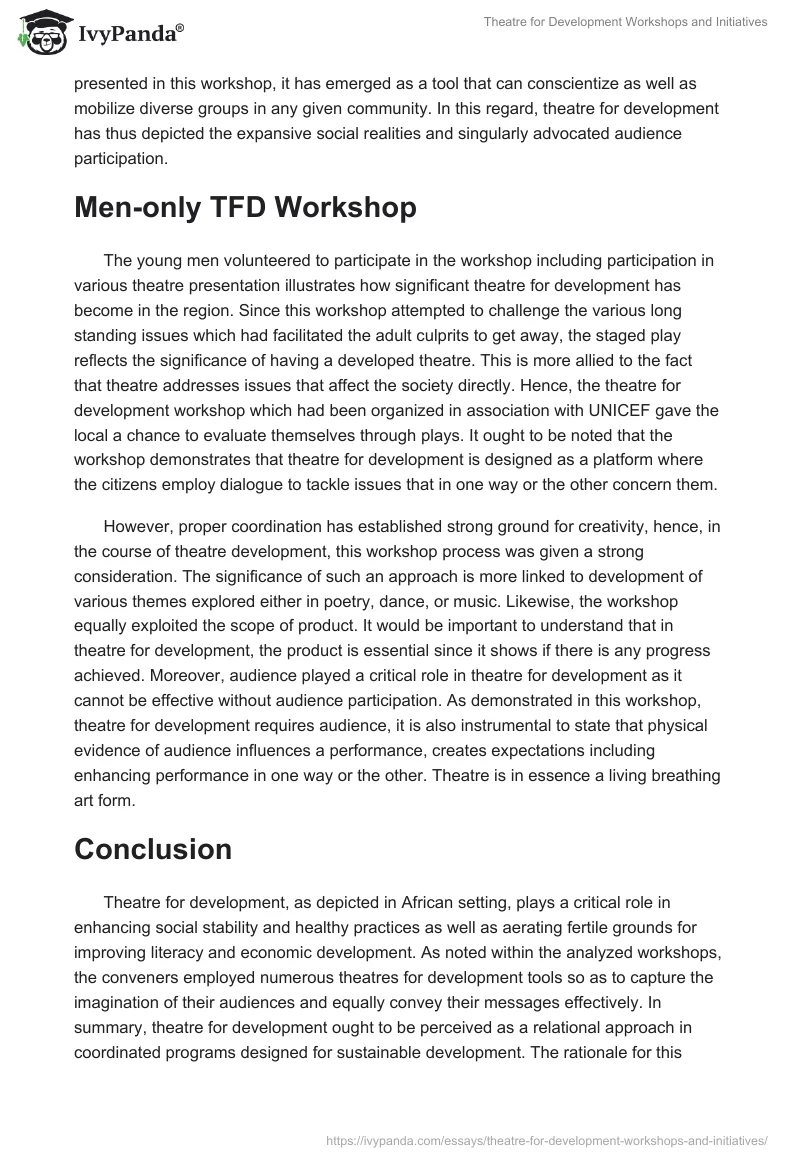 Theatre for Development Workshops and Initiatives. Page 4