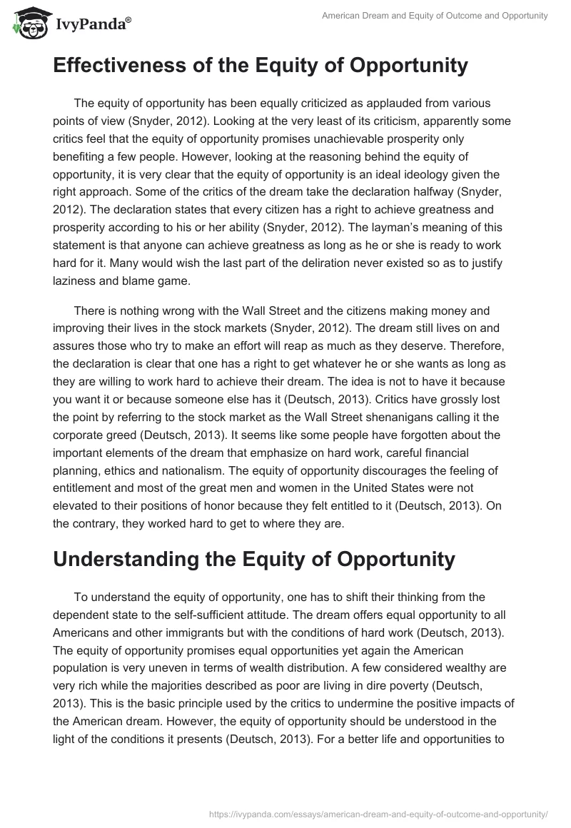 American Dream and Equity of Outcome and Opportunity. Page 2