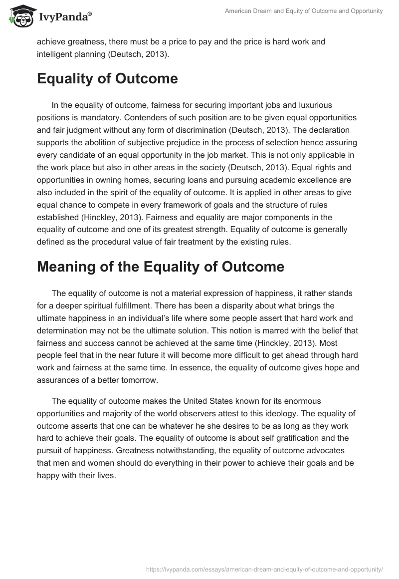 American Dream and Equity of Outcome and Opportunity. Page 3