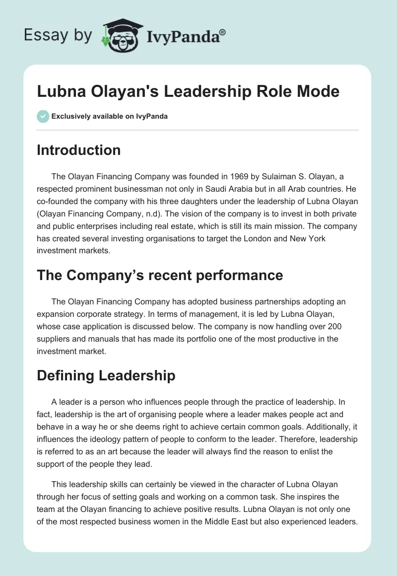 Lubna Olayan's Leadership Role Mode. Page 1