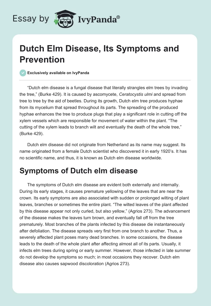 Dutch Elm Disease, Its Symptoms and Prevention. Page 1