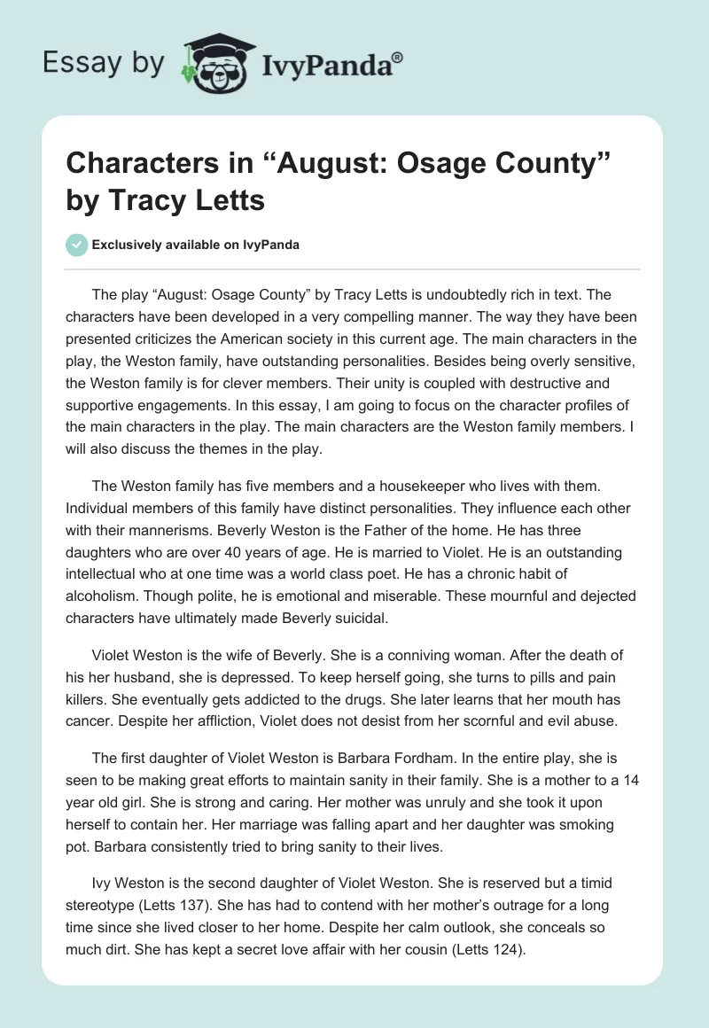 Characters in “August: Osage County” by Tracy Letts. Page 1