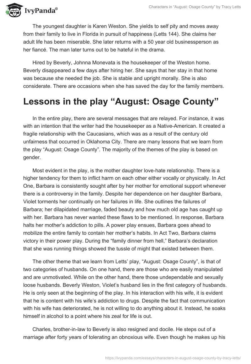 Characters in “August: Osage County” by Tracy Letts. Page 2