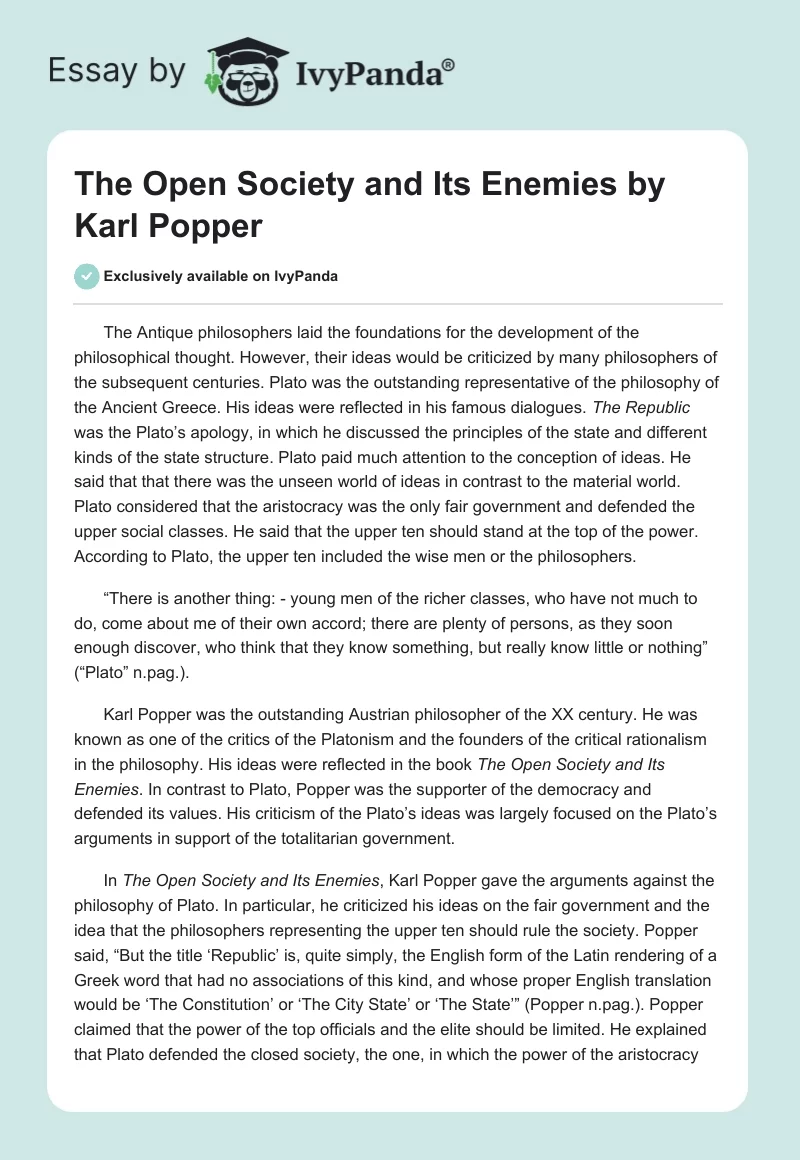 "The Open Society and Its Enemies" by Karl Popper. Page 1