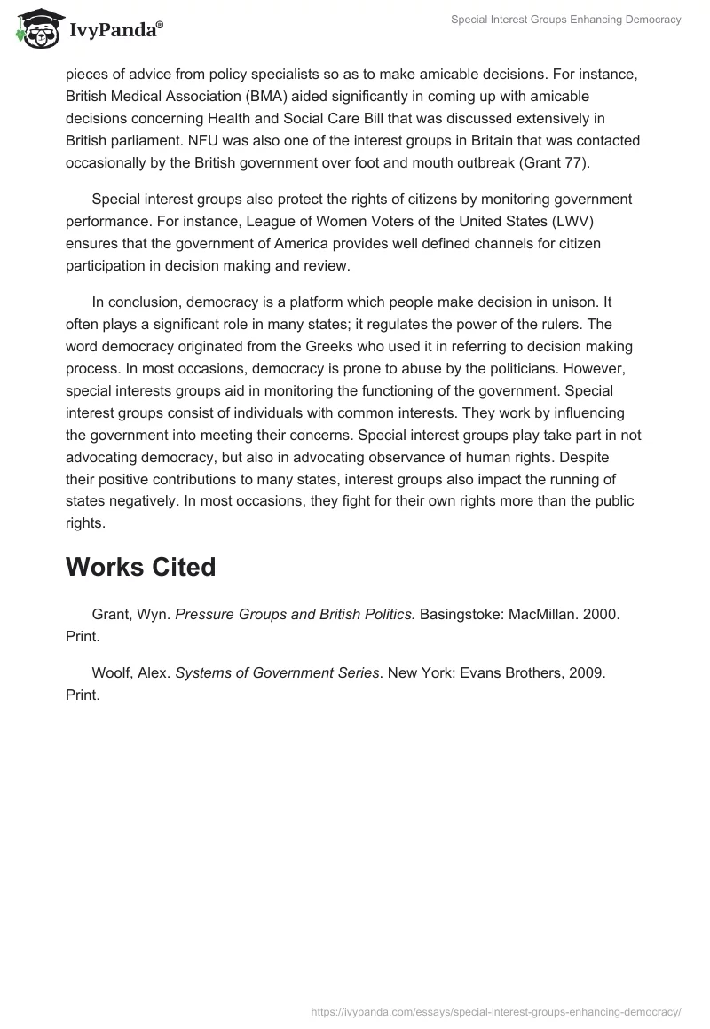 Special Interest Groups Enhancing Democracy. Page 2
