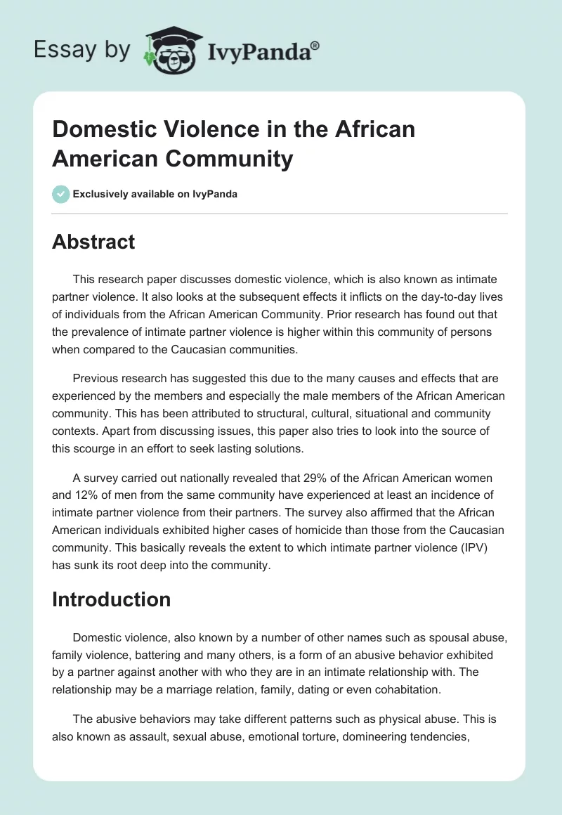 Domestic Violence in the African American Community. Page 1