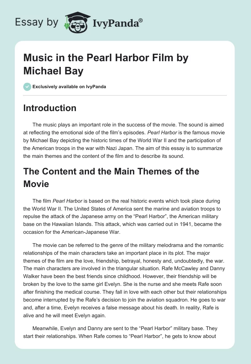 Music in the "Pearl Harbor" Film by Michael Bay. Page 1