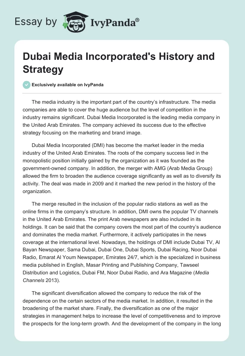 Dubai Media Incorporated's History and Strategy. Page 1