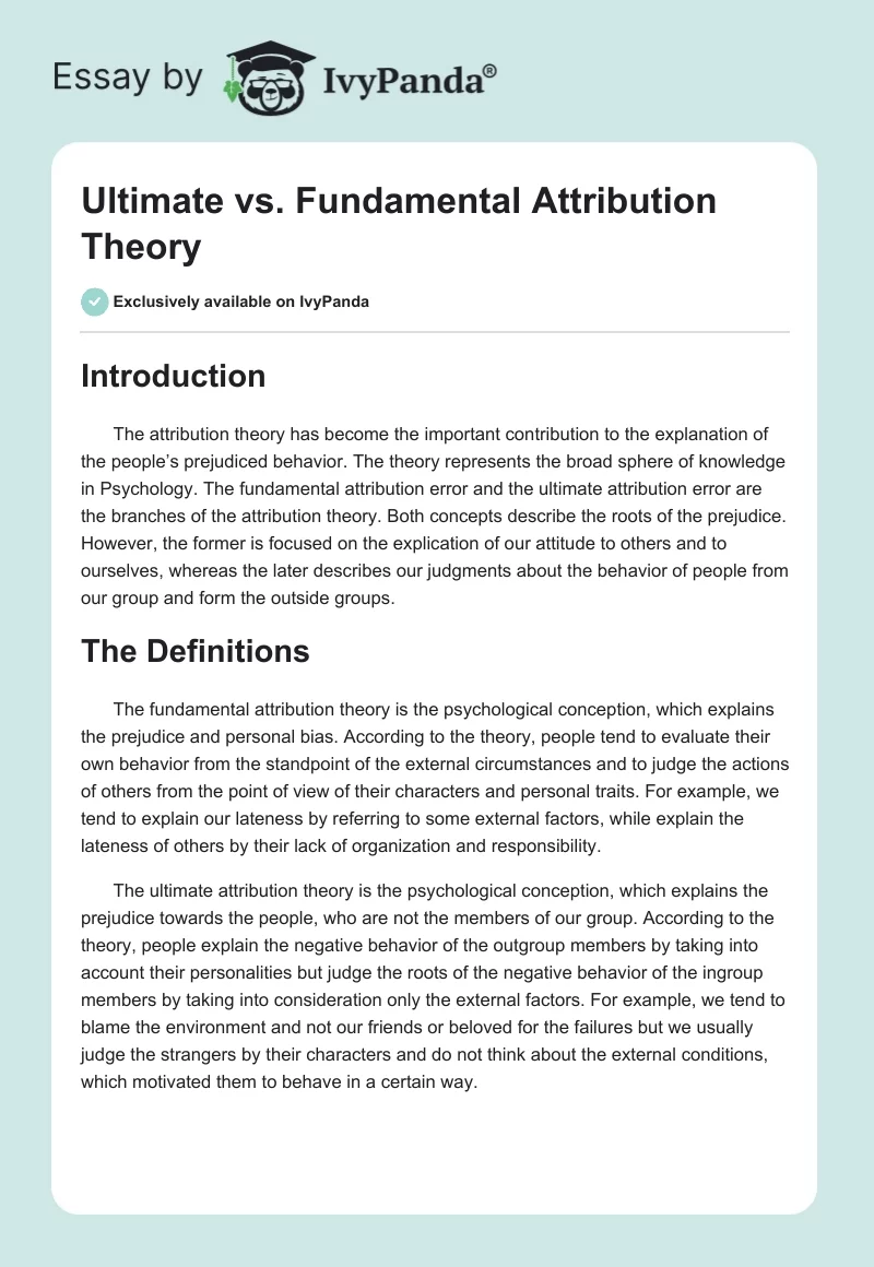 Ultimate vs. Fundamental Attribution Theory. Page 1