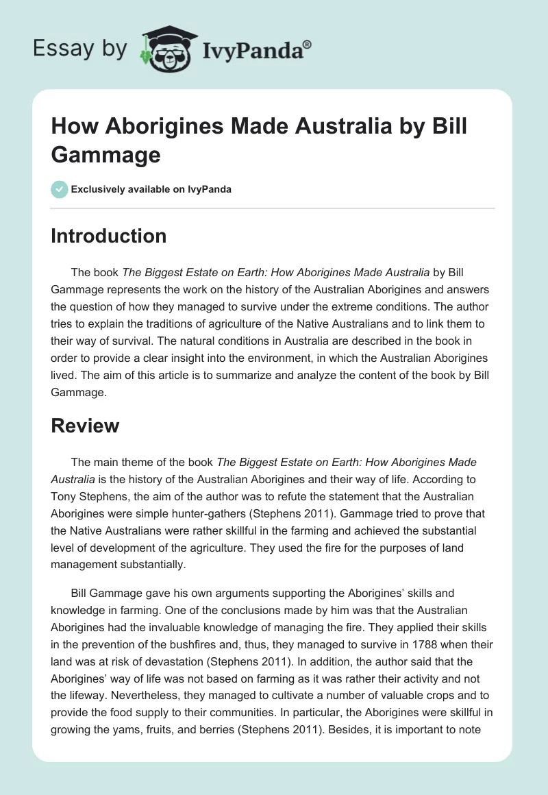 "How Aborigines Made Australia" by Bill Gammage. Page 1