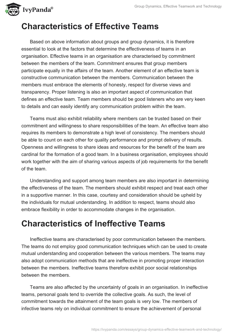Group Dynamics, Effective Teamwork and Technology. Page 2