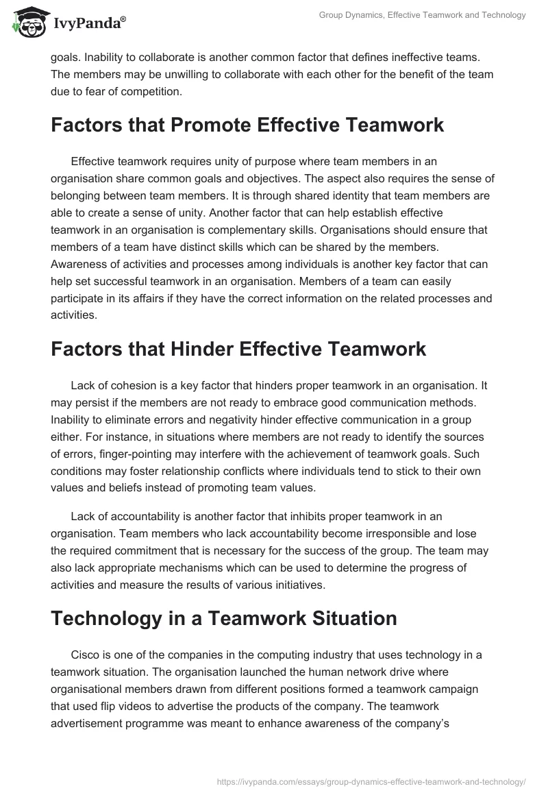 Group Dynamics, Effective Teamwork and Technology. Page 3
