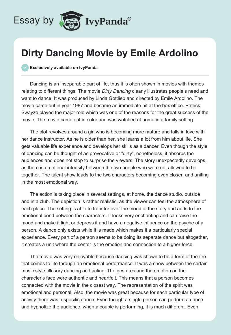 "Dirty Dancing" Movie by Emile Ardolino. Page 1